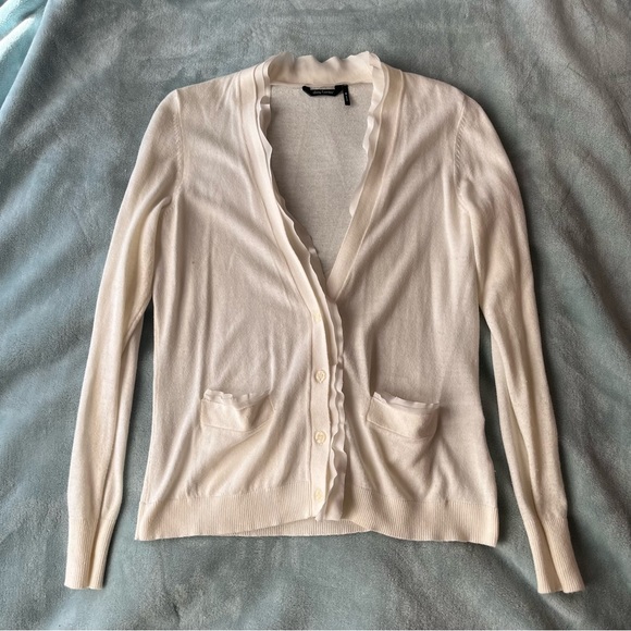 Vintage y2k Coquette White Chiffon Trim Button Up Cardigan - Picture 3 of 5